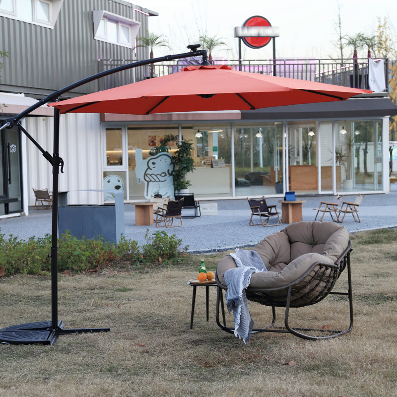 10ft Solar Led Offset Patio Umbrella, Saves Energy For Outdoor Hanging Umbrella - Orange 40 Lights, Stable Pole Knob, Spaces