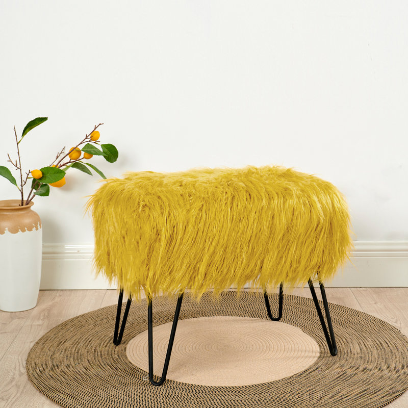 Repose-pieds standard de 19 po de large Keilia, Fausse fourrure citron et cari