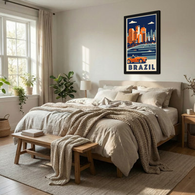 Scenic & Cityscapes Retro Cityscape With Orange Car And Waterway