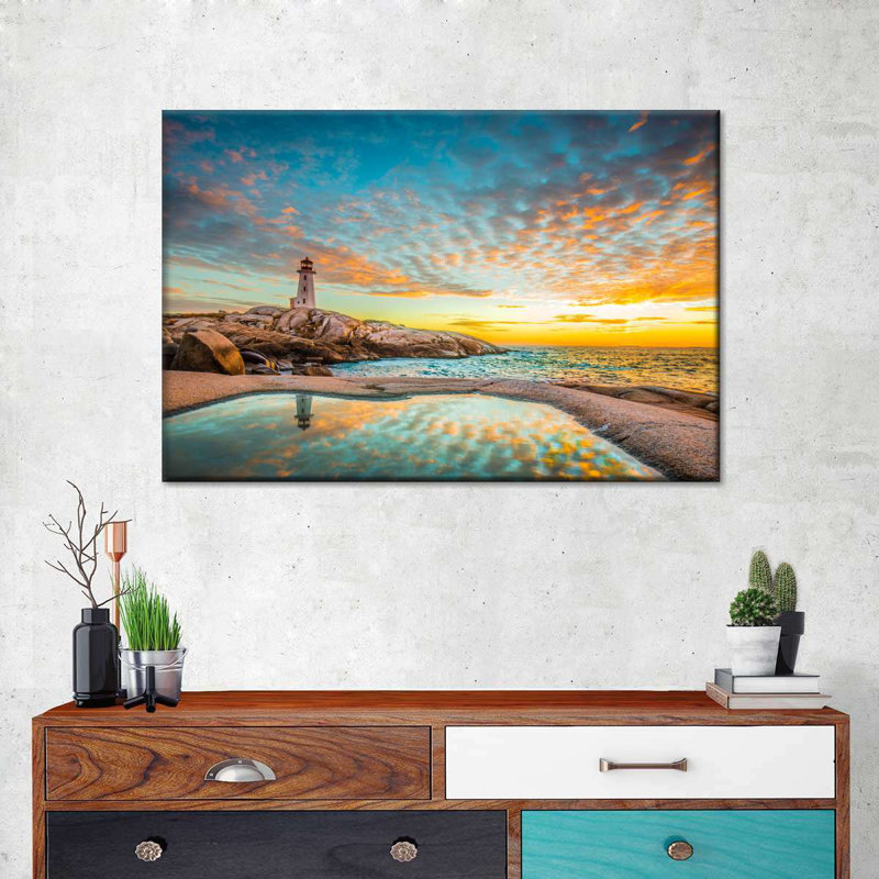 Phare de Peggy's Cove, coucher de soleil, reproduction sur toile, H 30 po x l 45 po x P 1,25 po