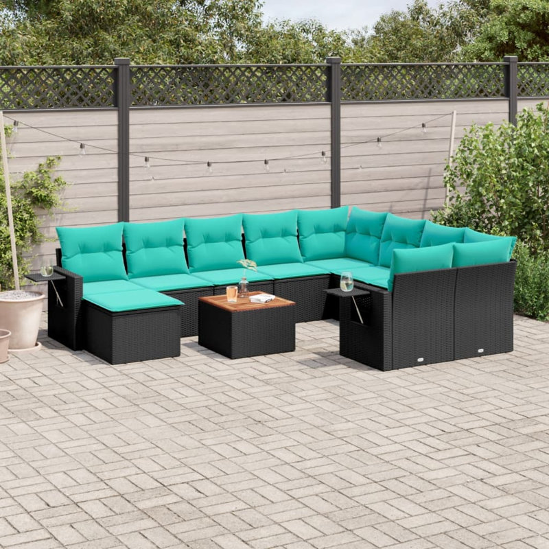  11 Piece Patio Sofa Set With Cushions Black Poly Rattan