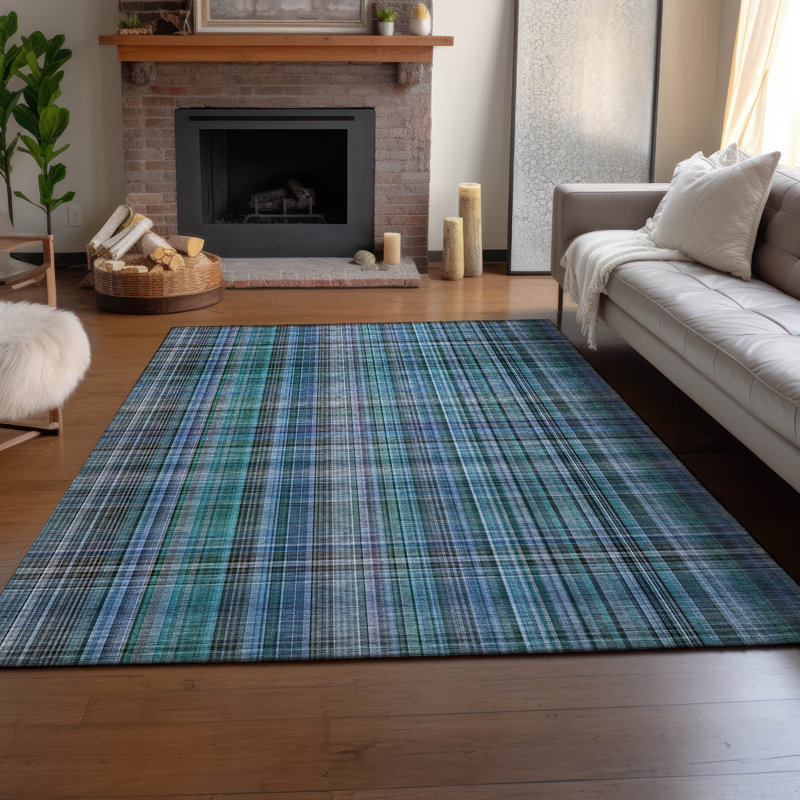 Premium Machine Washable Cerrito AMF541 Teal Rug, Rectangle 9' x 12'