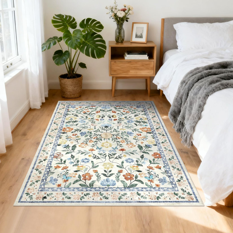 Floral Machine Printed Area Rug, Rectangle 80 cm x 150 cm