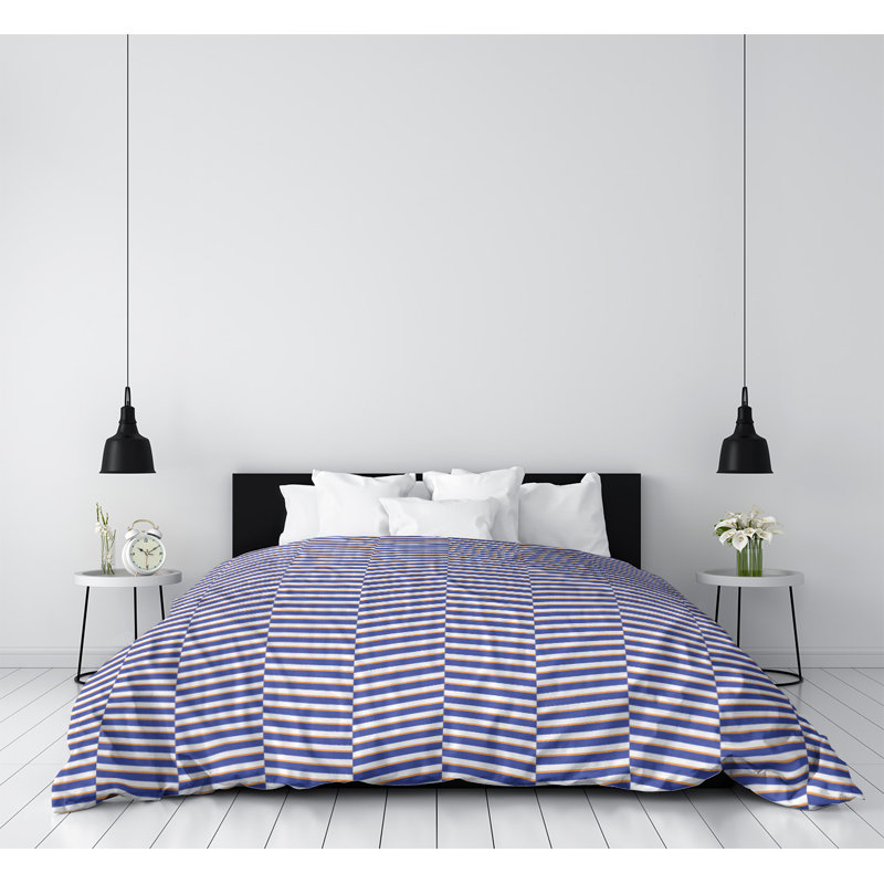 Housse de couette simple à rayures fracturées, Housse de couette simple TG, Bleu/orange, Polyester brossé