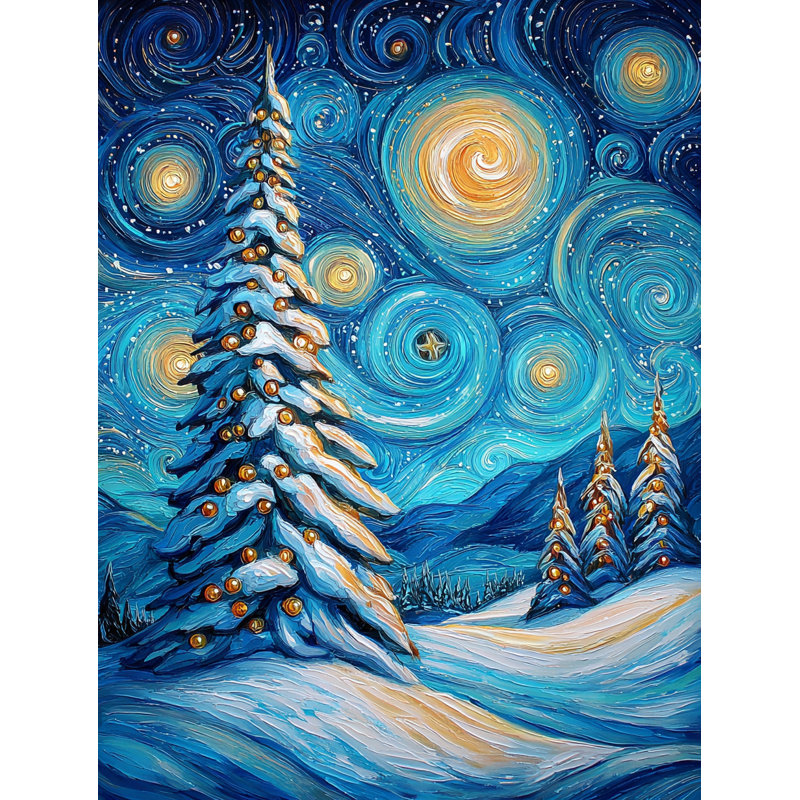 «Glowing Pines under Winter Sky», art mural sur toile tendue, H 48 po x l 36 po