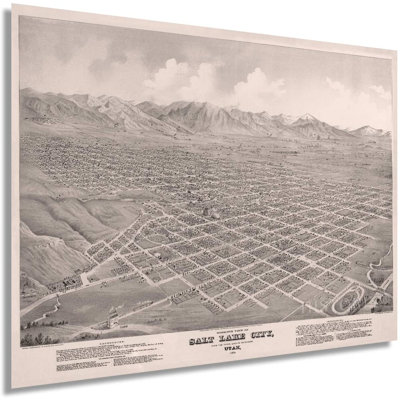 Affiche historique de 1875, Salt Lake City, États-Unis, carte historique de Salt Lake City, impression panoramique de 24 x 36 pouces