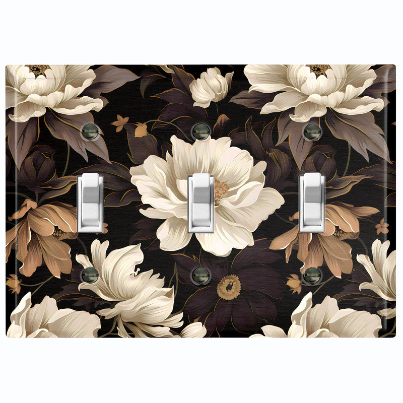 Couvercle de plaque d'interrupteur en métal; Bascule à 3 bandes US standard - Fleurs Moody élégantes, Triple # 3