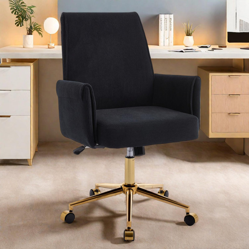 Chaise de bureau relevable à dossier moyen avec tissu rayé et conception ergonomique, Noir