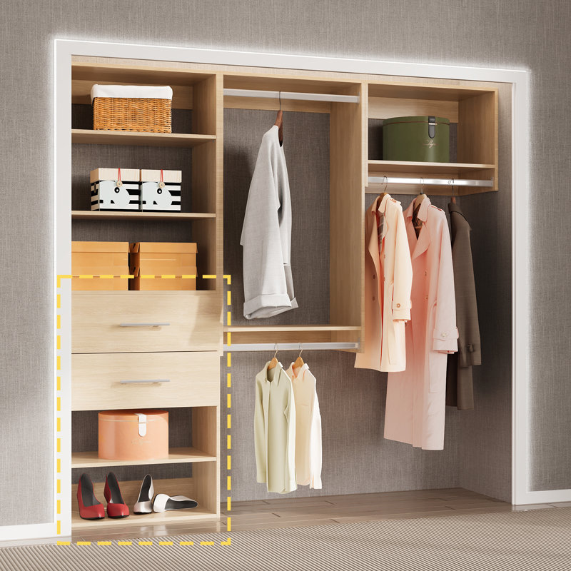 2 Drawer Short Tower Closet Unit Closet System, White, 36" H x 25.5" W x 14" D