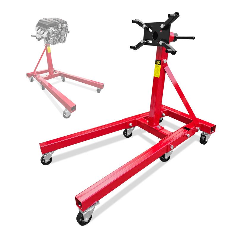 Support pour moteur d'une capacité de 2000 lb, support pour moteur tournant à 360 degrés avec 6 roulettes, support pour moteur de moto robuste avec cadre pliable pour la réparation automobile, l'entretien du véhicule, rouge