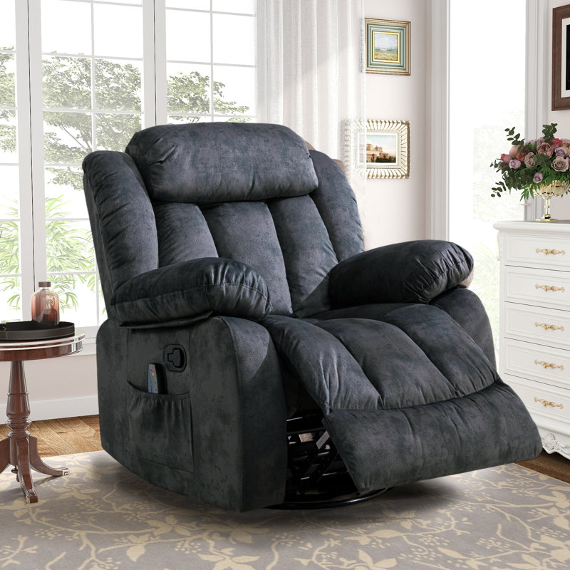 37.4" Wide Compact Swivel Rocker with Heat and Massage Durable Lounge Reclining Chair(Set of 2), Midnight Forest
