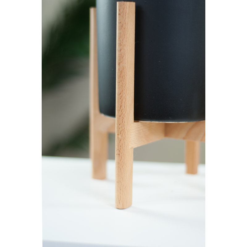 Jardinière en céramique Baraka, H 9 po x l 6,7 po x P 6,7 po (support inclus), Noir, naturel