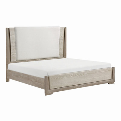 Luxueux lit à DEL avec grand lit et tête de lit tapissier à finition architecturale brun gris