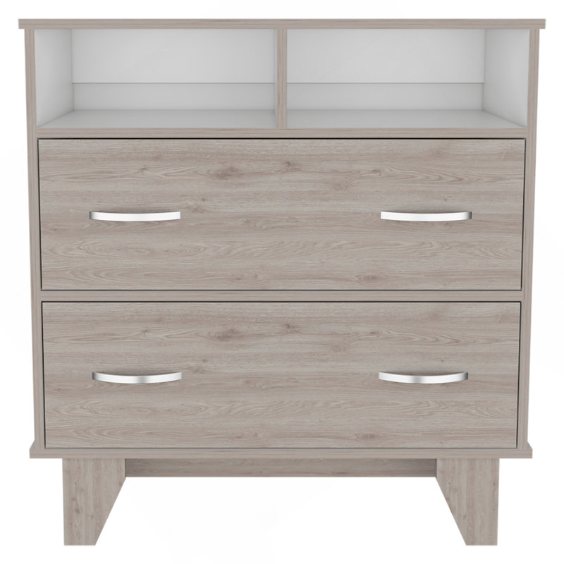 Commode à double tiroir Arabi, chambre, gris clair / blanc, Gris clair