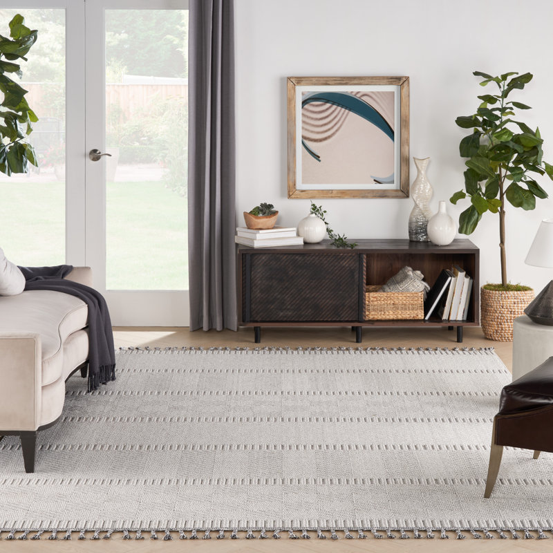 Tapis géométrique ivoire / gris Janto, Rectangle 9 pi x 12 pi 2 po