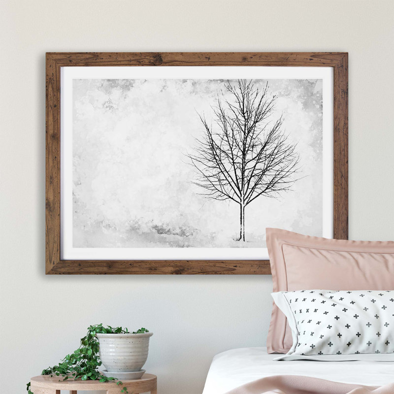 'Lone Tree at Winter' - Picture Frame Painting Print on Paper, Walnut, 45cm H x 63cm W x 2cm D