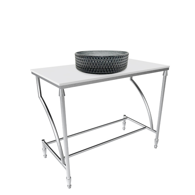 Évier de console lumineux en métal 36 po avec vasque en verre et surface solide, Noir, Blanc / argent
