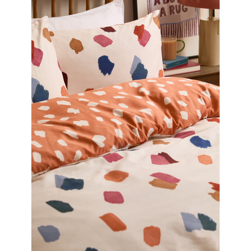 Astrid Polyester Abstract Duvet Cover Set with Pillowcases, Cream/Orange, Kingsize Duvet Cover Set + 2 Standard Pillowcase