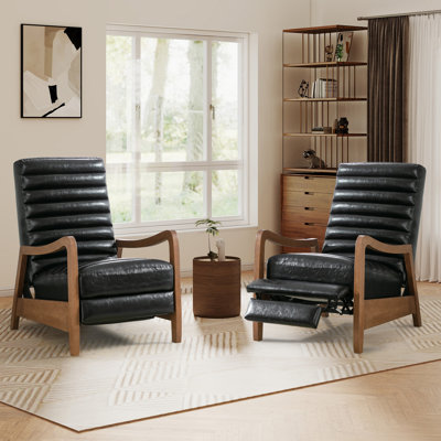 Ilaan 26" Classic Faux Leather Manual Push Back Recliner With Parawood Base (Set Of 2)