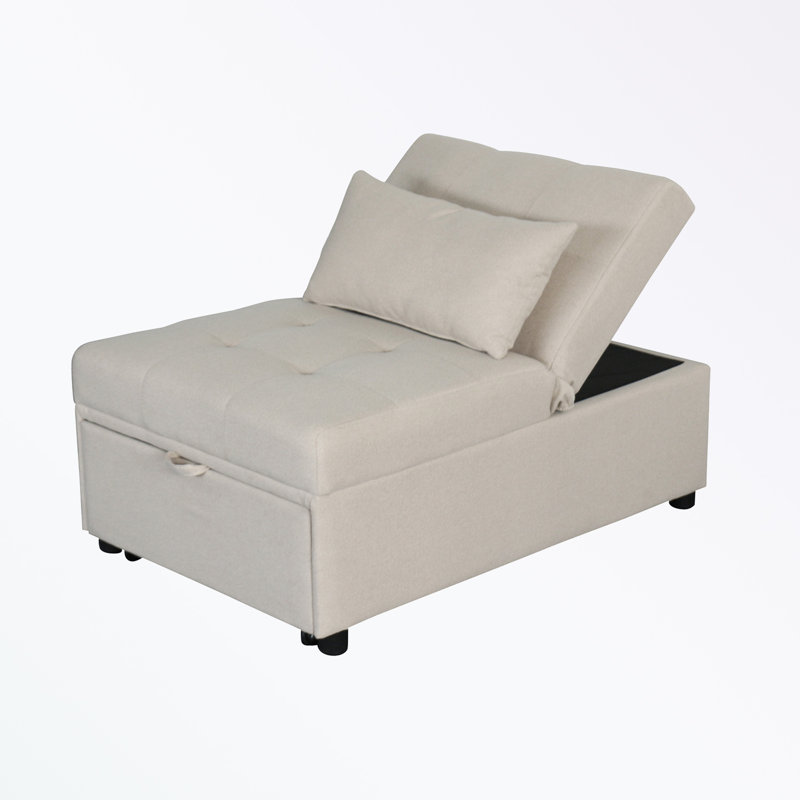 Mentar 39.8'' Armless Sofa Bed, Beige Velvet