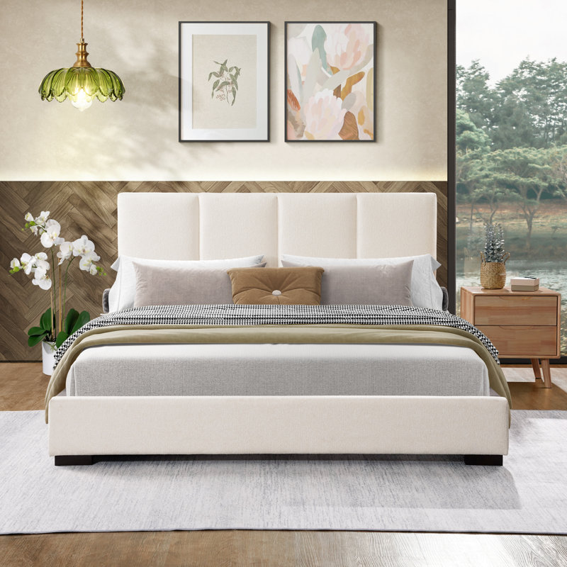 Lit plateforme Birch Boucle, Boucle blanc, Queen