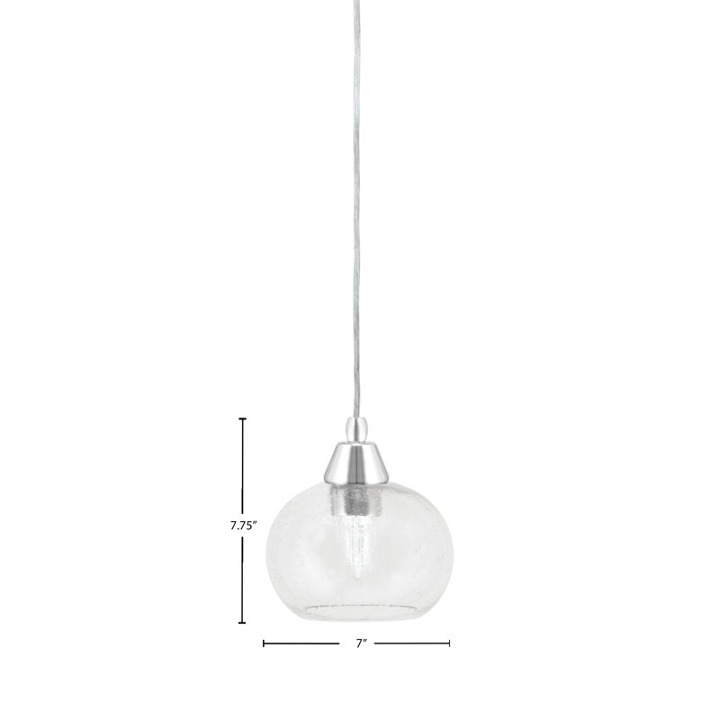 Mini-luminaire suspendu avec cordon en verre transparent 7 po Any, Chrome