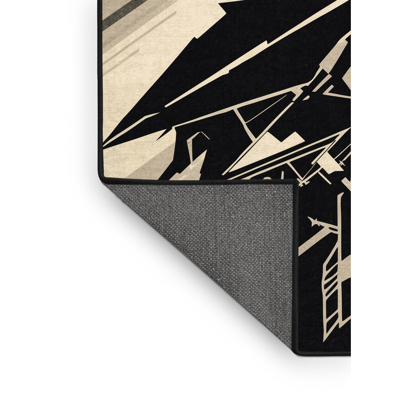Soft Plush Dupree Berserker Warrior Modern Abstract Area Rug in Black – Black Binding, 4x6