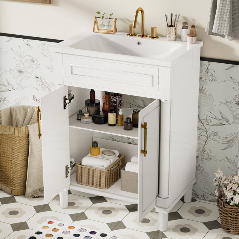 Meuble-lavabo 24 po avec lavabo en céramique intégré, Blanc