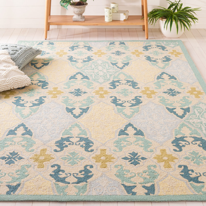 Helena Hand-Hooked Wool Ivory Area Rug, Rectangle 5'3" x 8'3"