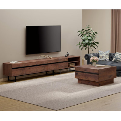 Rejeanne Modern TV Stand And Coffee Table Set Of 2, Storage Entertainment Center For Tvs Up To 55 Inch, Square Center Table With Tempered Glass And St by Latitude Run