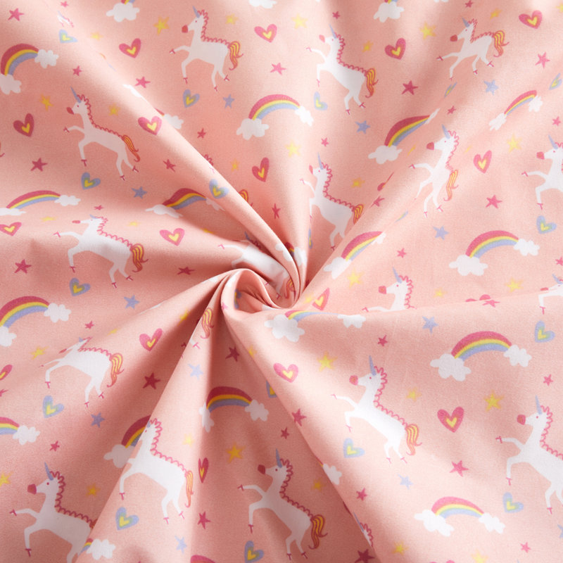 Ensemble de draps en coton imprimé à motif de licorne rose pour enfant, Ensemble de draps pour lit simple + drap-housse + 