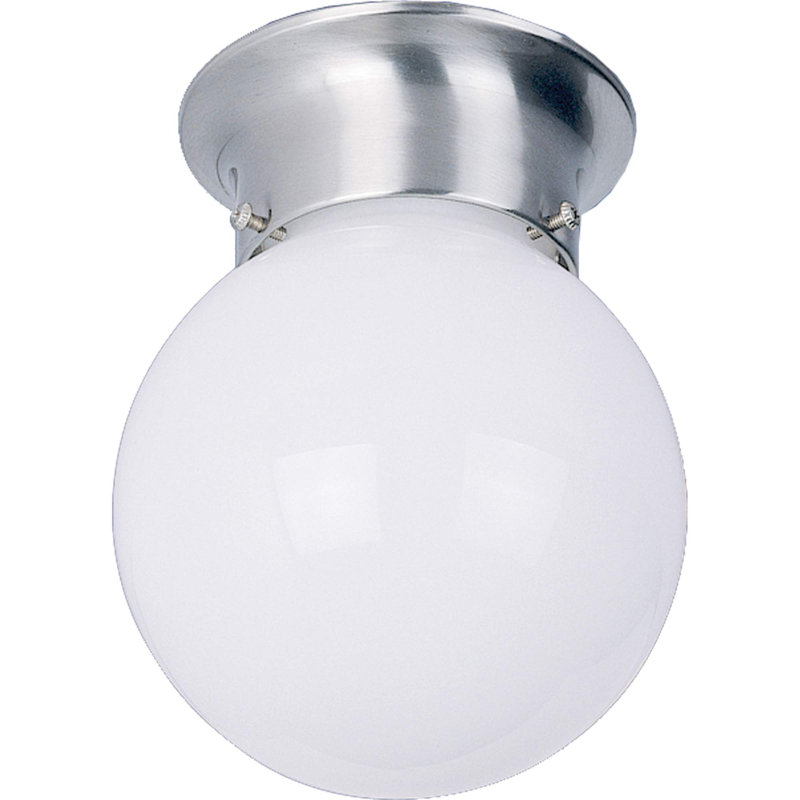  1-Light 6"W Indoor Brushed Nickel Round Flush Mount with Round White Glass, Brushed Nickel