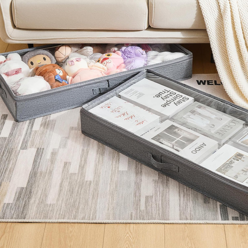 3 Pack Low Profile Under Bed Storage Containers, Sturdy Sidewalls Bottom Underbed Organizer Bins for Shoes Clothes, Large Dorm Storage 33 x 17 x 4.5 Inches 45L