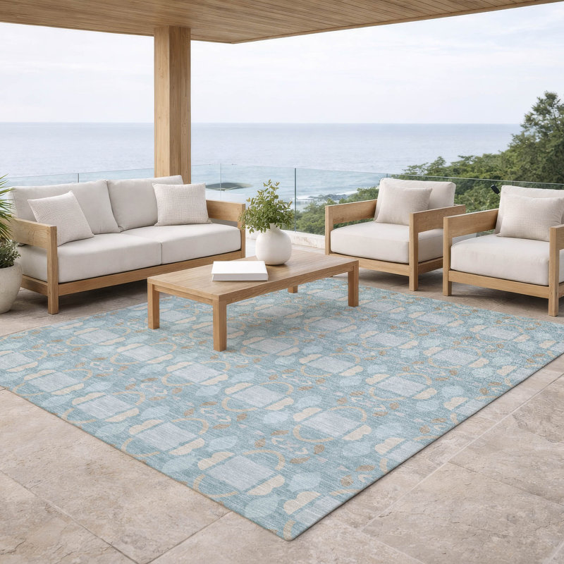Machine Washable Indoor/Outdoor Chantille ACN2920 Striped Rug, Sky, 8' x 10'