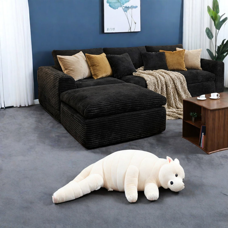 Canapés confortables et spacieux en velours côtelé, salon noir moderne pour un usage domestique