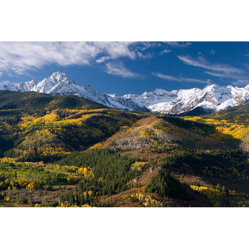 Autumn Aspen And Snow Mountains - Wrapped Canvas Print, 81cm H x 122cm W x 3.8cm D