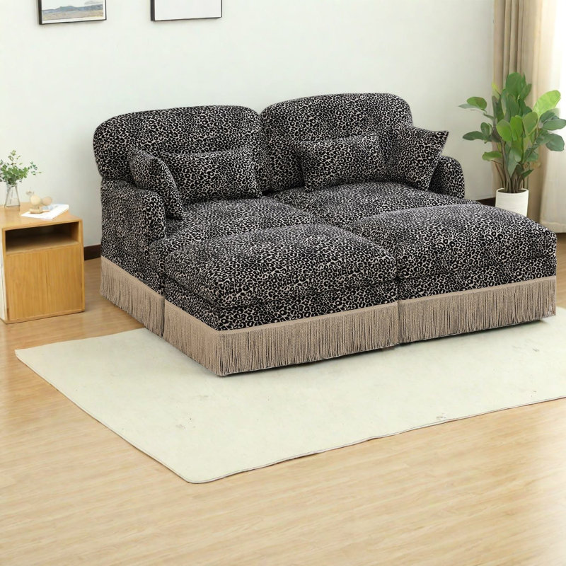 Deep Seat Modular Sofas, Chenille Leopard Modern Living Room Home