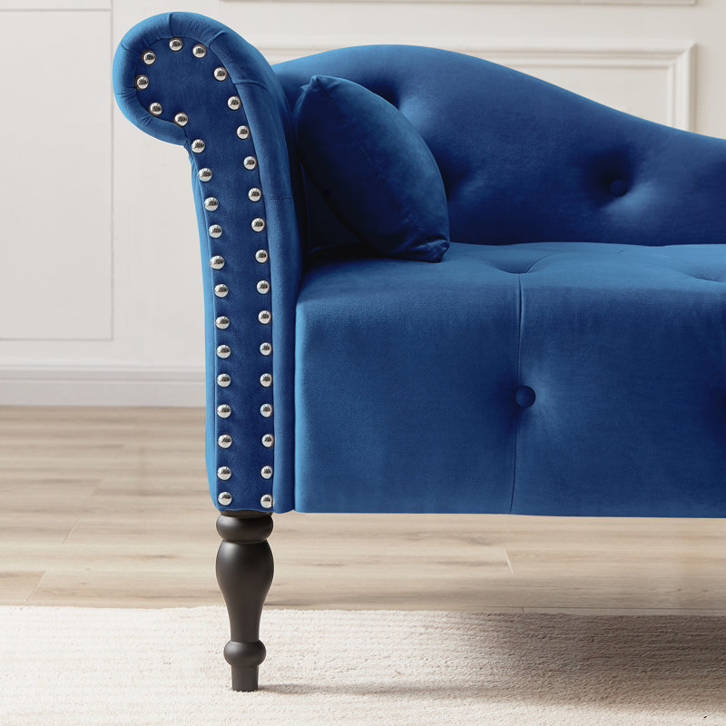 Chaise longue rembourrée Cyra, Velours bleu