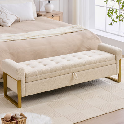 Banc de rangement en velours pour chambre à coucher, pieds dorés