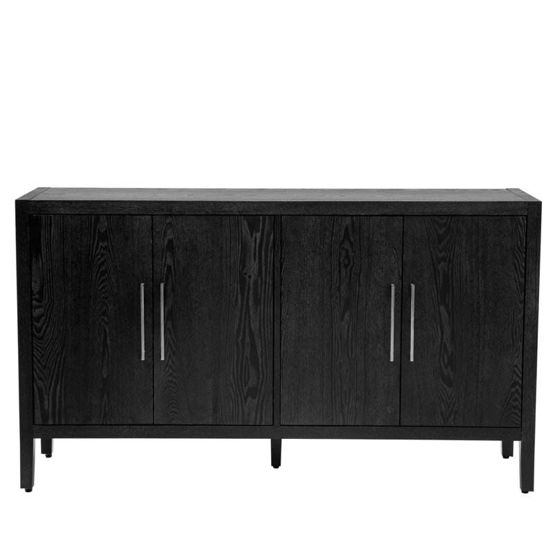Buffet en bois avec 4 poignées en métal, buffet Buffet, crédence, Noir, noir, noir, noir