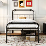 18"H Metal Platform Bed Frame with Industrial Style Headboard & Footboard