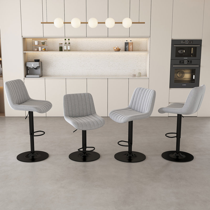 Swivel Bar Stools With Adjustable Height (35.03-43.7 Inches), Backrest, And Soft Knit Fabric - Ideal For Kitchen Island, Bar Counter, Dining Room, Grey(Set Of 2)