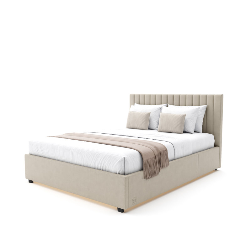 XR Living Maisie Fabric Ottoman Bed with LED Lighting, Cream, Double (4'6)
