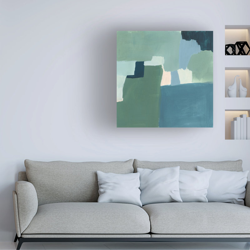 «Teal and Sage I» par Victoria Barnes, impression sur toile tendue, H 14 po x l 14 po x P 2 po