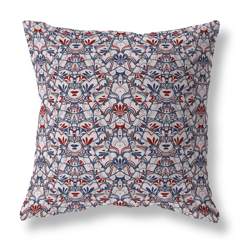 Coussin décoratif intérieur / extérieur Wildflower Lagoon Floral, H 18 po x l 18 po, Gris / rouge / rose