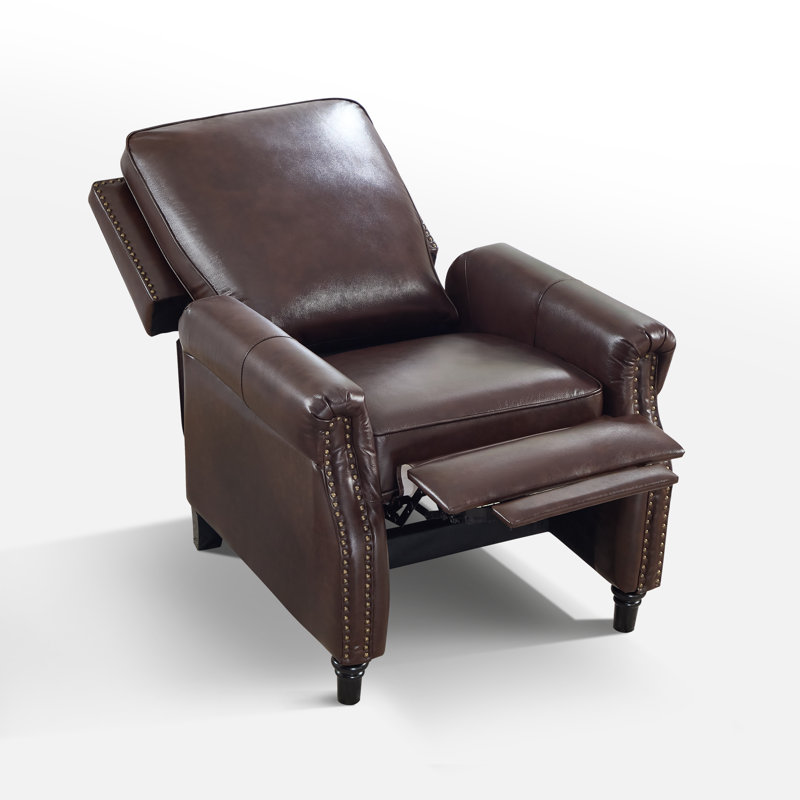 32.7'' Wide Classic and Comfort Top Genuine Leather Push Back Recliner with Nailhead Trim, Espresso Brown