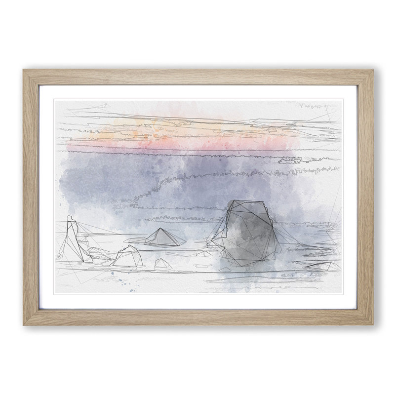 Beach in Bandon - Picture Frame Painting Print, Oak Framed, 40cm H x 60cm W x 2cm D