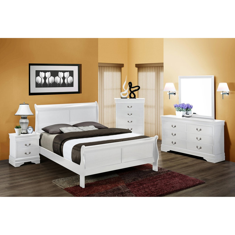 Lit en bois massif blanc pour lit double confortable, Lit double, Blanc