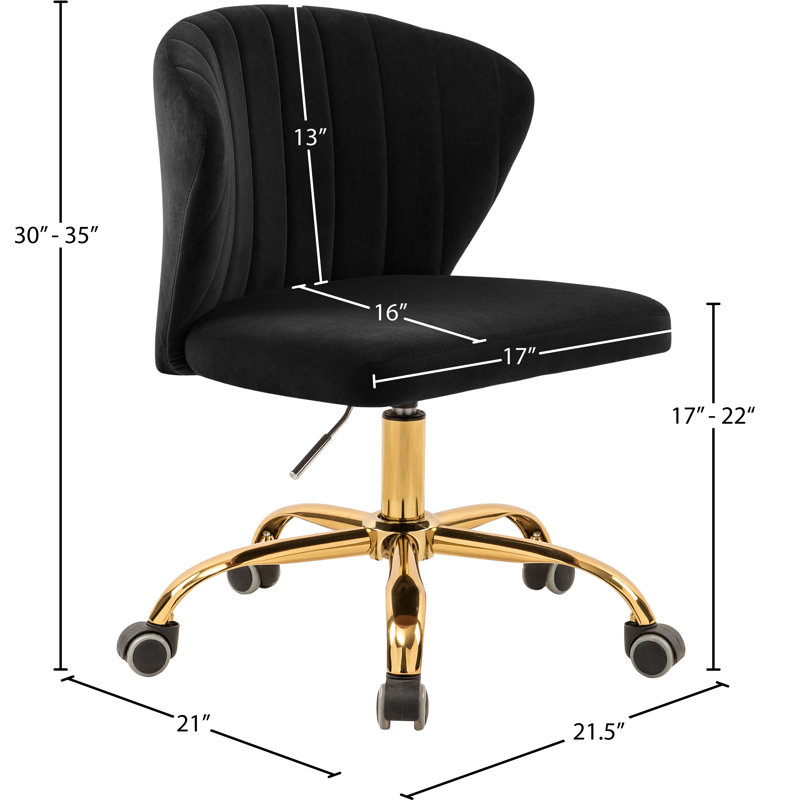 Chaise de bureau Finley, Velours noir, Doré