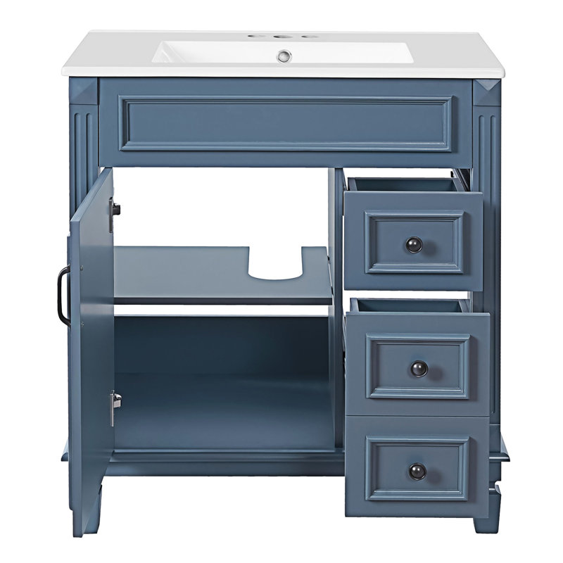 Meuble-lavabo de salle de bain avec lavabo en céramique, Bleu